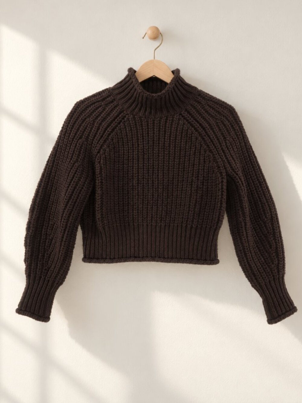 H&M, Chunky Ribbed Mock Neck Sweater, Chocolate Brown, Size XS